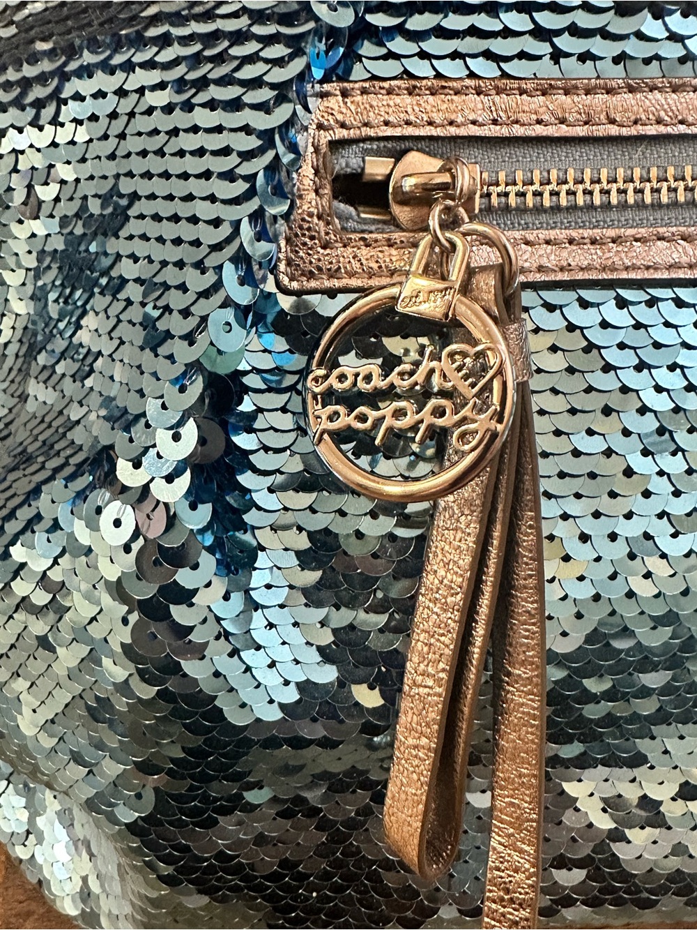 Coach Poppy Spotlight Turquoise Ice Blue Sequin Satchel Y2K Silver Bag - Picture 7 of 11